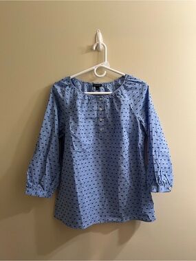 Talbots Swiss Dot Scoop Neck Blouse Women’s Size Small NWT 100% Cotton Blue